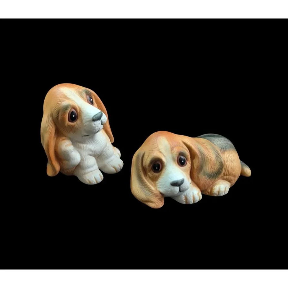 Vintage Homco‎ Basset Hound Figurines Set Of 3 Hand-Painted Ceramic Collectibles